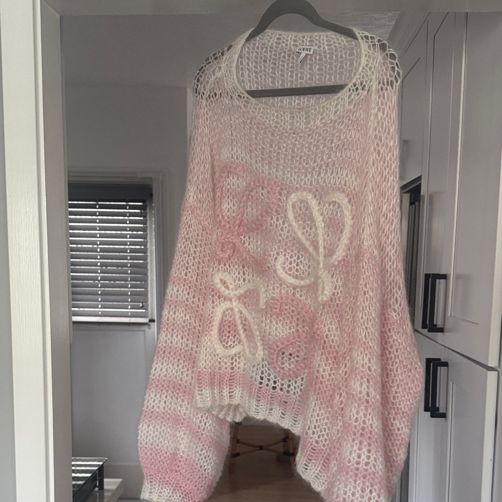 Loewe striped Pink and White Anagram Knit Sweater